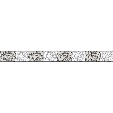 A.S. Creations – Frise murale moderne à motif floral – Roses noires et grises – Papier peint haute qualité – Pour chambre, salon, couloir