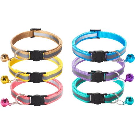 6 pièces Collier Chats Anti Étranglement Chatons Chiots Réglable Réfléchissant avec Clochette et Boucle de Sécurité, Convient à la Plupart des Chats domestiques (1/5)