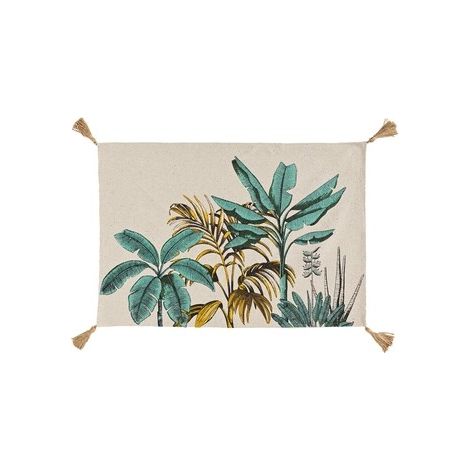 Tapis imprimé feuillages exotiques à pompons Vert 60x90 cm (1/3)