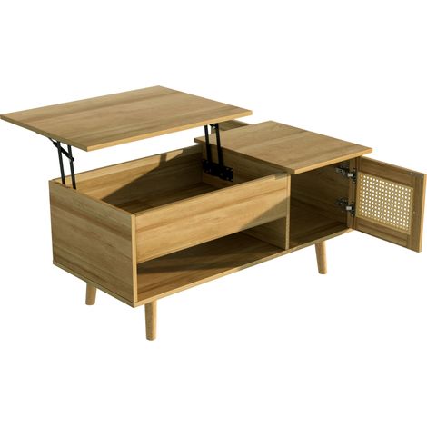 Tavolino da salotto elevabile con ante effetto rattan, legno e nero, con vano contenitore (1/5)