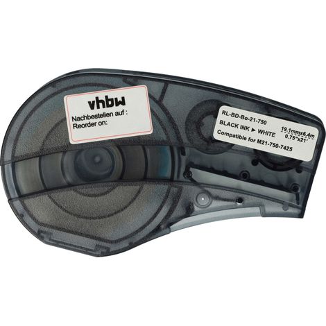 vhbw Label Tape compatible with Brady BMP21, BMP21-LAB, BMP21-PLUS, ID PAL, LABPAL Label Printer 19.05mm Black on White, polypropylene (1/4)