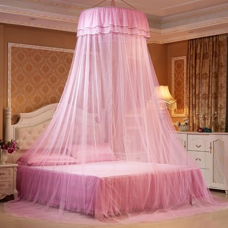 Moustiquaire de lit ronde respirante en dentelle style princesse (rose) (1/5)