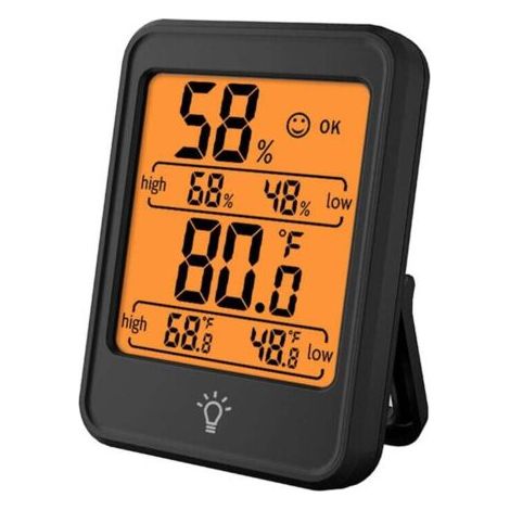 Neues digitales elektronisches Thermometer-Hygrometer für den Innenbereich, englische Version, neutrales Modell MC41 schwarz (mit Hintergrundbeleuchtung) + Batterie enthalten.