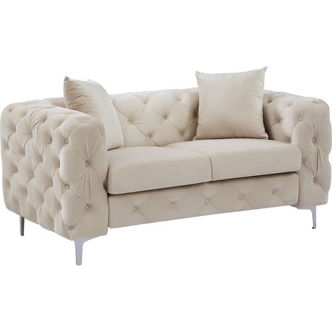 Divano 2 posti Chesterfield in Velluto Beige - EDWINA