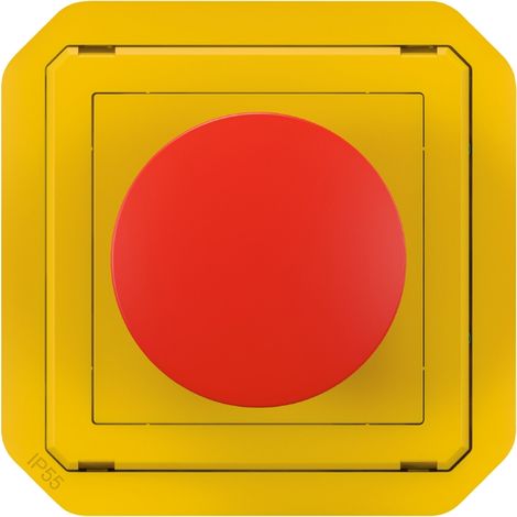 Coup de poing d'urgence poussoir à impulsion arrêt étanche Plexo IP55 avec enjoliveur jaune et bouton rouge LEGRAND 069547L (1/3)