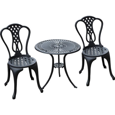 3 Piece Patio Cast Aluminium Bistro Set Garden Outdoor Furniture Table Chairs Shabby Chic Style (1/5)