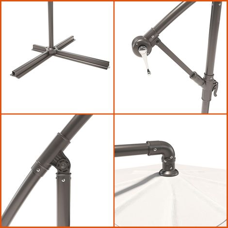 Ombrellone 3x3 M Decentrato Retrattile Braccio Rotabile 360° Chiusura Manovella Base A Croce Giardino Esterno Piscina Bar In Acciaio Inossidabile Telo 180 g/m2 Impermeabile Anti UV (Bianco) - Colore: