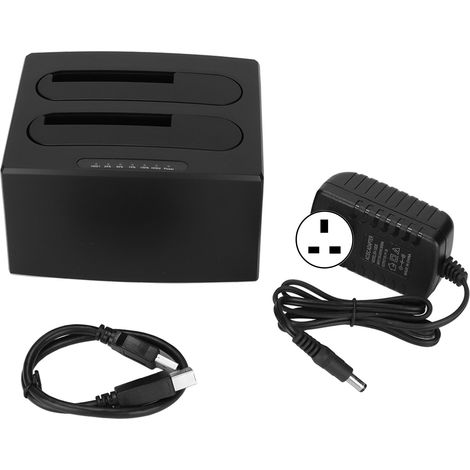 Lecteur de disque dur USB 3.0 vers SATA I II III, station d'accueil externe double baie pour HDD/SSD 2.5 et 3.5 pouces, clonage hors ligne, copie, prise UK (1/5)