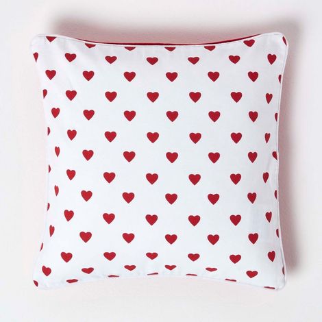 HOMESCAPES Cotton Red Hearts Cushion Cover, 45 x 45 cm