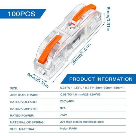 Connecteur De Câbles - ABS - Transparent Orange - Pour Raccordement Électrique - 40 Pièces (1/5)