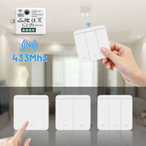 Interrupteur Mural Sans Fil - Récepteur RF433 10 A 240 V - Pour Éclairage Intérieur - Lot De 2 (1/4)