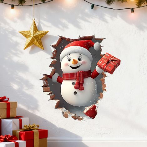 Adesivo murale con effetto 3D, Babbo Natale strappato, adesivo per camera da letto, soggiorno, cucina, decorazione natalizia, adesivo murale autoadesivo in PVC, 39x41 cm (1/2)