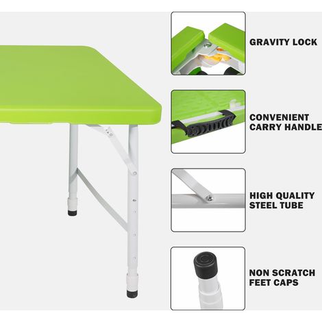 Table pliante portable 125 cm, structure solide avec poignée, table pliable réglable en hauteur, table multifonctionnelle pour camping, pique-nique, fêtes en intérieur/extérieur, capacité de poids 135 (1/5)