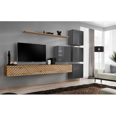 Ensemble de 7 meubles muraux "Switch IX " pour TV en bois - Beige et Gris - L 310 x H 200 x P 40 cm - Livraison gratuite
