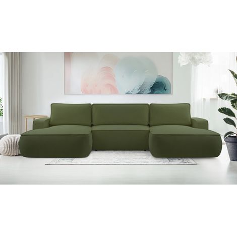 AX LIVING Ablia Sofa U-Form mit Schlaffunktion Dunkelgrün 364 cm