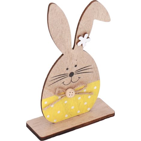 Lapin en bois décoration artisanale style nordique pour maison, figurine en bois jaune modèle JM01133 (1/5)