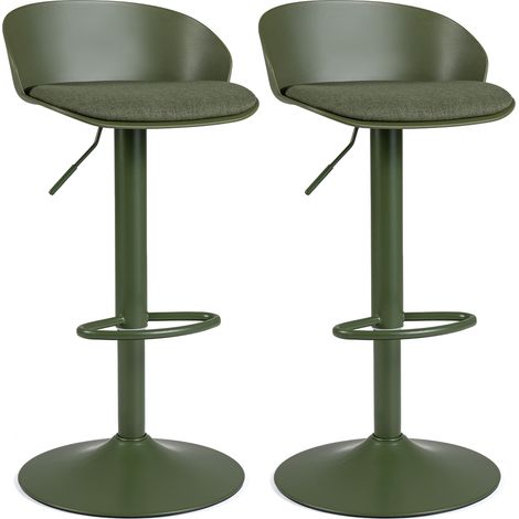 Lot de 2 Tabourets de Bar avec Dossier, Hauteur Réglable, Chaises de Bar avec Rotation à 360°, Repose-Pied en Métal, Coussin Moelleux, Vert (1/5)