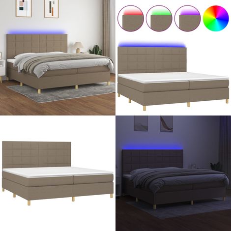 Sommier à lattes de lit et matelas et LED Taupe 200x200cm Tissu - Sommier Tapissier - Lit Plateforme - Lit Avec Led - Matelas À Ressorts Ensachés - Têted Lit Ajustable - Home & Living (1/5)