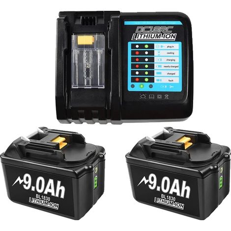 Batterie, 18V Li-ion, Indicateur LED, 2 9Ah 3A Chargeur (1/2)