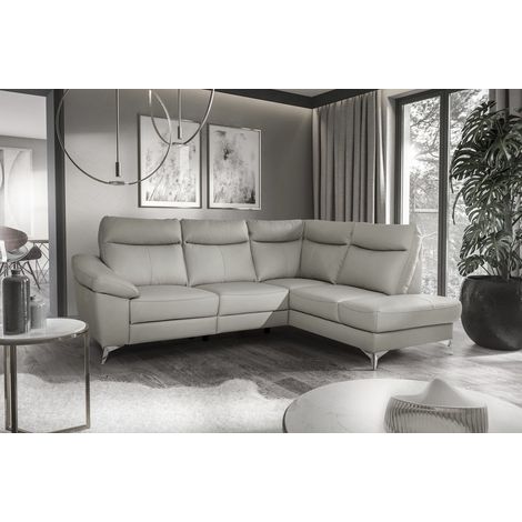Canapé d'angle en cuir italien de luxe 5 places LUZINI gris clair, angle droit (1/2)