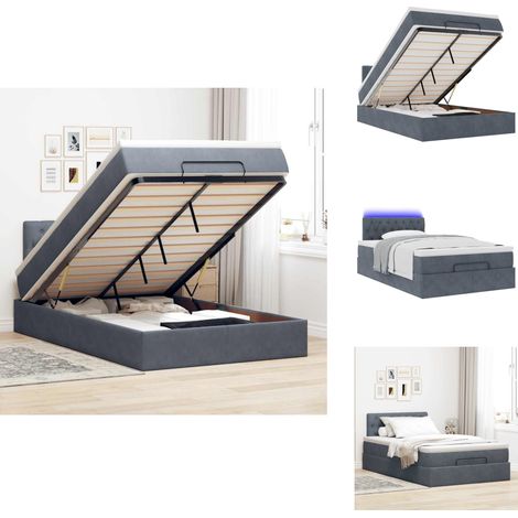 Lit ottoman avec matelas et LED gris foncé 90x200cm - Lit Ottoman - Lits Ottomans - Cadre De Lit - Cadre De Lit Avec Rangement (1/5)