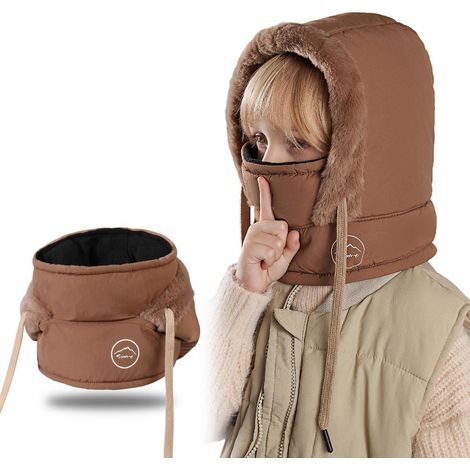 Kinder Sturmhaube Winter mit Fleece, winddicht, multifunktional, für 4-10 Jahre, Dunkelbraun (1/5)