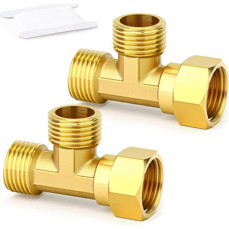 2 pièces raccord en T flexible et mobile en laiton à 3 voies, 1/2" mâle x mâle x femelle filetage BSP adaptateur union raccord en T pour tuyau d'arrosage (1/5)