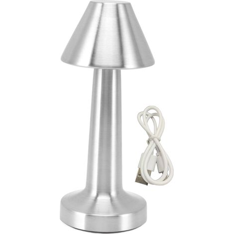 LED Table Lamp 3W 3 Colors Stepless Dimming USB Rechargeable Cordless LED Bedside Light Silver