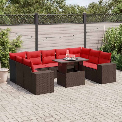 10-teiliges Gartensofa-Set mit Kissen, braun, Polyrattan (1/5)