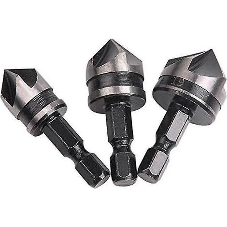 Jeu de 3 fraises à chanfreiner hexagonales 1/4 pouce (12/16/19 mm) à changement rapide pour bois et métal (1/5)