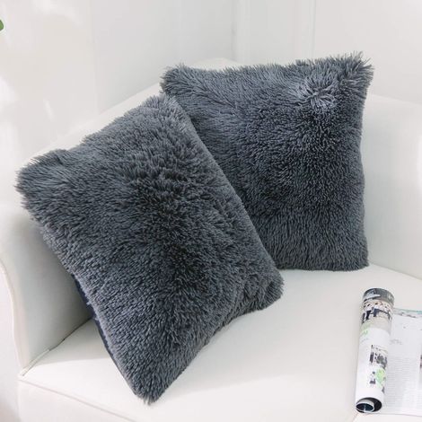 Lot de 2 housses coussin fourrure peluche grise 40x40 cm décoratif voiture