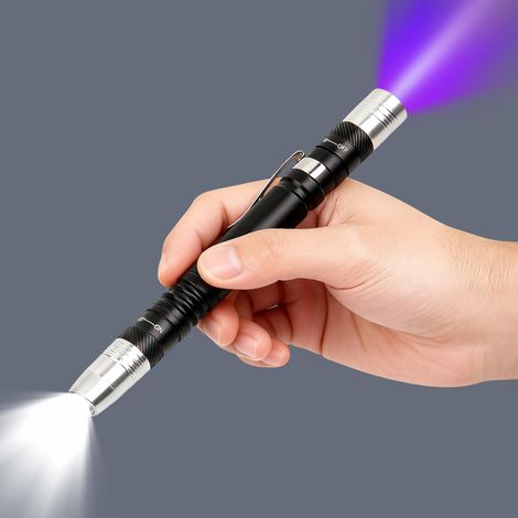 Lampe torche UV LED 2-en-1 : lumière violette 395nm et blanche, détecteur d'urine, faux billets, taches d'animaux sur tapis et rideaux (1 pièce)