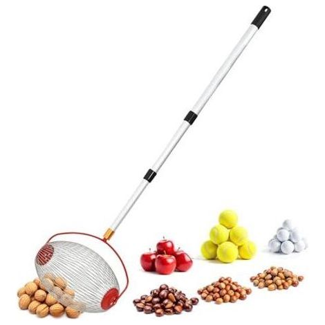 Ramasseur à rouleaux avec manche télescopique en aluminium - extensible jusqu'à 120 cm - ramasseur de noix avec grand panier de récolte (1/5)
