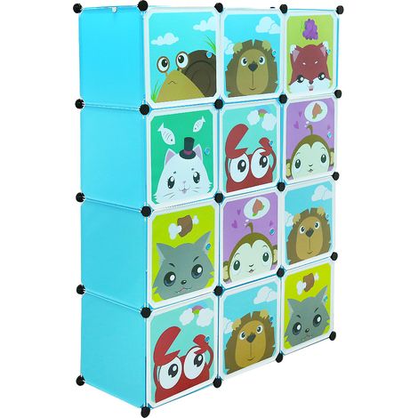 Kleiderschrank Kinder Steckregal mit Tiermotiven Kunststoff Stecksystem Blau