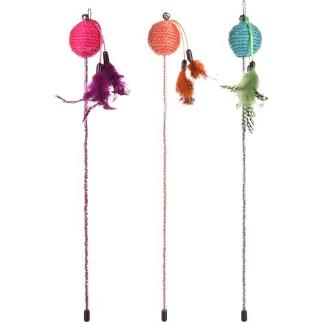 Jouet pour Chat Canne à pêche avec Balle en sisal Paillettes Clochette Longueur 42 cm Aucun Choix de Couleur Possible (1/5)