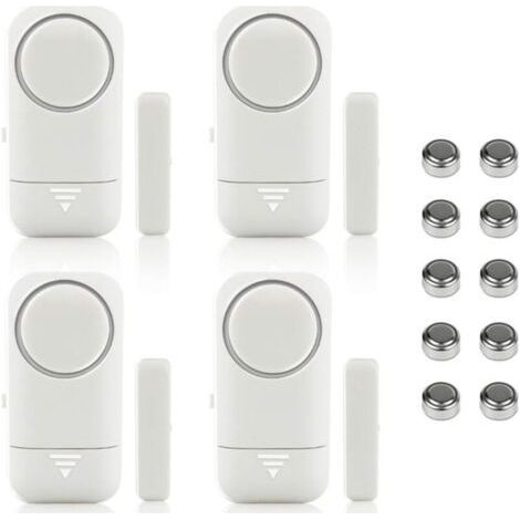 Lot de 4 alarmes magnétiques pour fenêtre et porte - Alarme maison- Système anti-vol sans fil - Piles incluses- Anti-Intrusion Anti-Vol Contre Cambriolage Détecteurs 120dB Sirène avec Piles- Blanches (1/5)