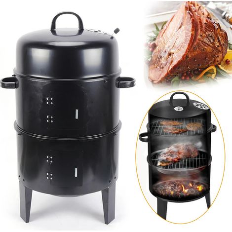 Grill fumé multifonctionnel 3 en 1, gril à viande pour barbecue au charbon de bois, four à barbecue en fer détachable, diamètre 15,74 pouces, hauteur 33.07 pouces, cuisson rapide et uniforme (1/5)