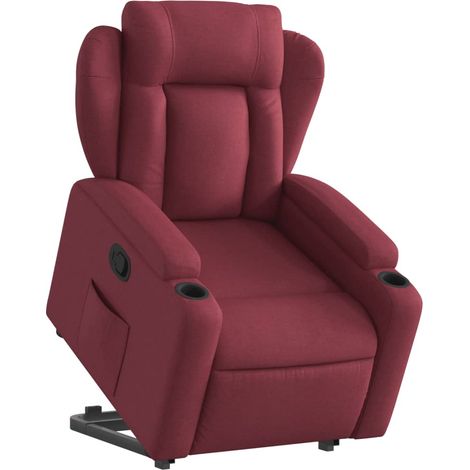 Poltrona relax porta TV rivestimento confortevole funzione sollevamento elettrico in tessuto rosso bordeaux DEC028144