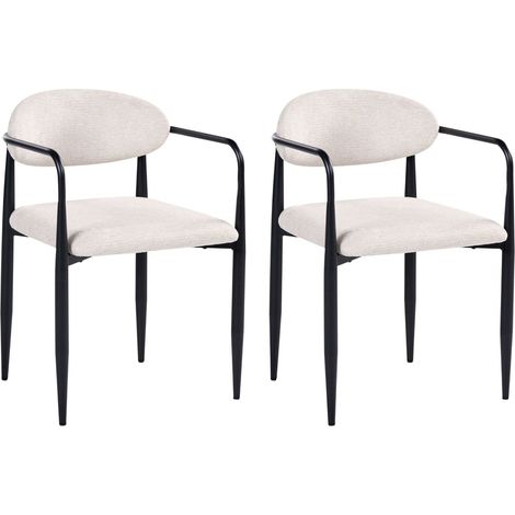 Set of 2 Dining Chairs Light Beige Polyester Upholstery Metal Frame Mid-Century Modern Style TANEVIK