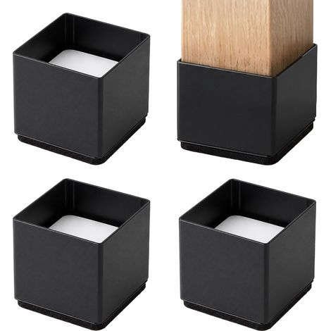 Relaxdays Rehausseurs meubles, lot 4, carrés, H x L x P : 7 x 6 x 6 cm, acier carbone, adhésif, feutre, 500 kg, noir