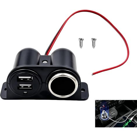 Prise Allume Cigare USB, Panneau Prise 12V 24V avec Double Port USB et Voyant LED, Répartiteur d’Alimentation à Montage Fixe Câble et Vis, Voiture, Camion, Camping-Car, Bateau et Moto, Téléphone, GPS (1/5)