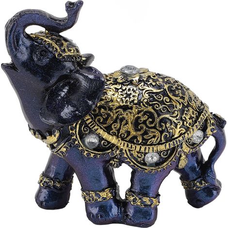 Figurine d'éléphant en résine Feng Shui, symbole de richesse et de chance, statue d'éléphant décorative pour la maison, cadeau de pendaison de crémaillère, bleu, taille S (1/5)