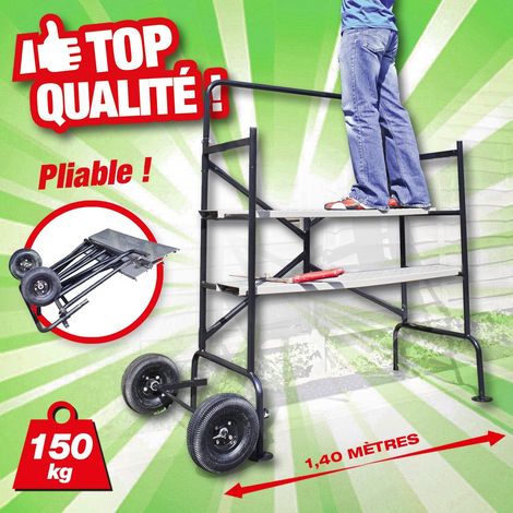 Échafaudage pliant roulant 140cm – 3 hauteurs 30/60/90cm – Charge max 150kg – Pour intérieur et extérieur – Conforme norme NF E85-200 – Outiror (1/4)