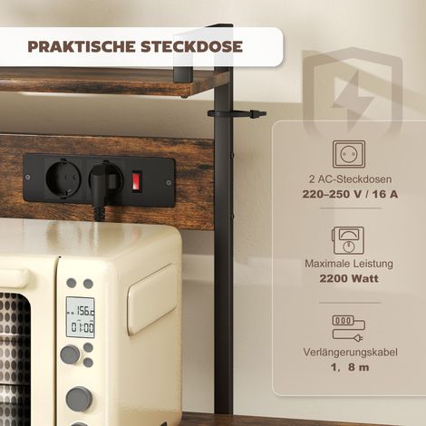 Étagère de cuisine autoportante avec 2 supports, 5 crochets en S, 5 tablettes, panier, entretoises en X, acier, 90 x 42 x 130 cm