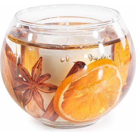 Bougies parfumées au gel en pot de verre, orange, cannelle et clous de girofle naturels, lot de 2, diam. 10 cm x H. 8 cm