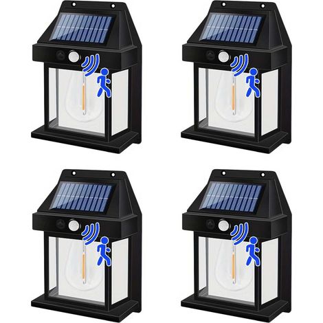 4 Pack Solar Wall Lights Outdoor Garden, Solar Vintage Wall Lanterns Motion Sensor, IP65 Waterproof Security Lights Outside PIR Motion for Front Porch Balcony Patio Garage Fence Yard