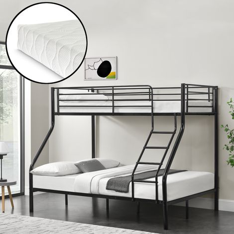[neu.haus] Letto a castello metallo 2 Materassi a schiuma fredda Barriera anticaduta 200cm x 140/90cm Letto per bambini Nero (1/5)