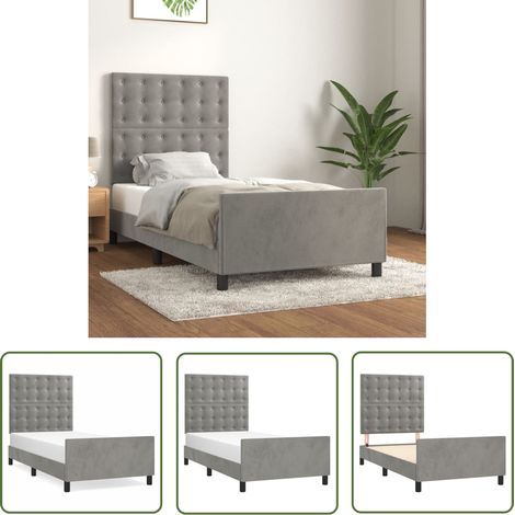 The Living Store Bettgestell ohne Matratze Hellgrau 90x200 cm Samt - Samtbettwäsche - Bettestel - Boxspringbett - Doppelbett - Hochbett (1/5)