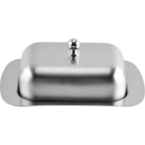 Beurrier en acier inoxydable avec couvercle, plat à fromage, beurre, plateau de rangement incassable et réutilisable pour la maison (argent) (1/5)
