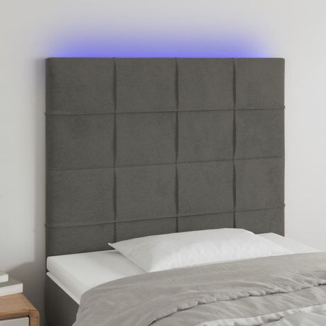 Tête de lit à LED Résistante et économique, Panneau de lit, Gris foncé 90x5x118/128 cm Velours OIB9903E (1/5)